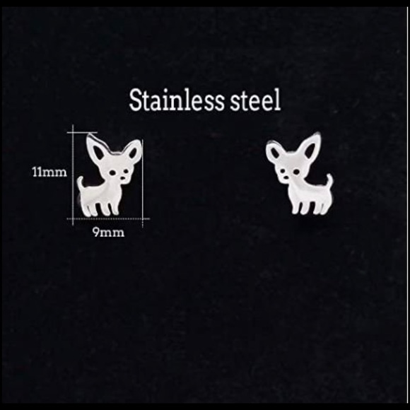 Silver Tone Chihuahua Stud Earring - Picture 3 of 5
